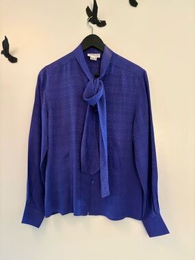 Vintage Dior Silk Purple Bow Tie Neck Blouse